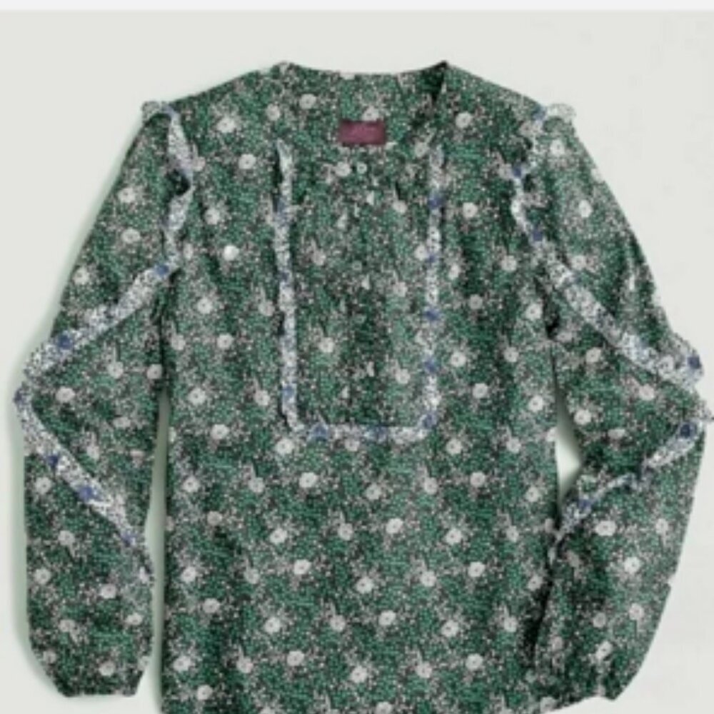 J. CREW x Liberty London Floral Ruffle Sleeve 100% Cotton Poplin Blouse Medium - Picture 10 of 10